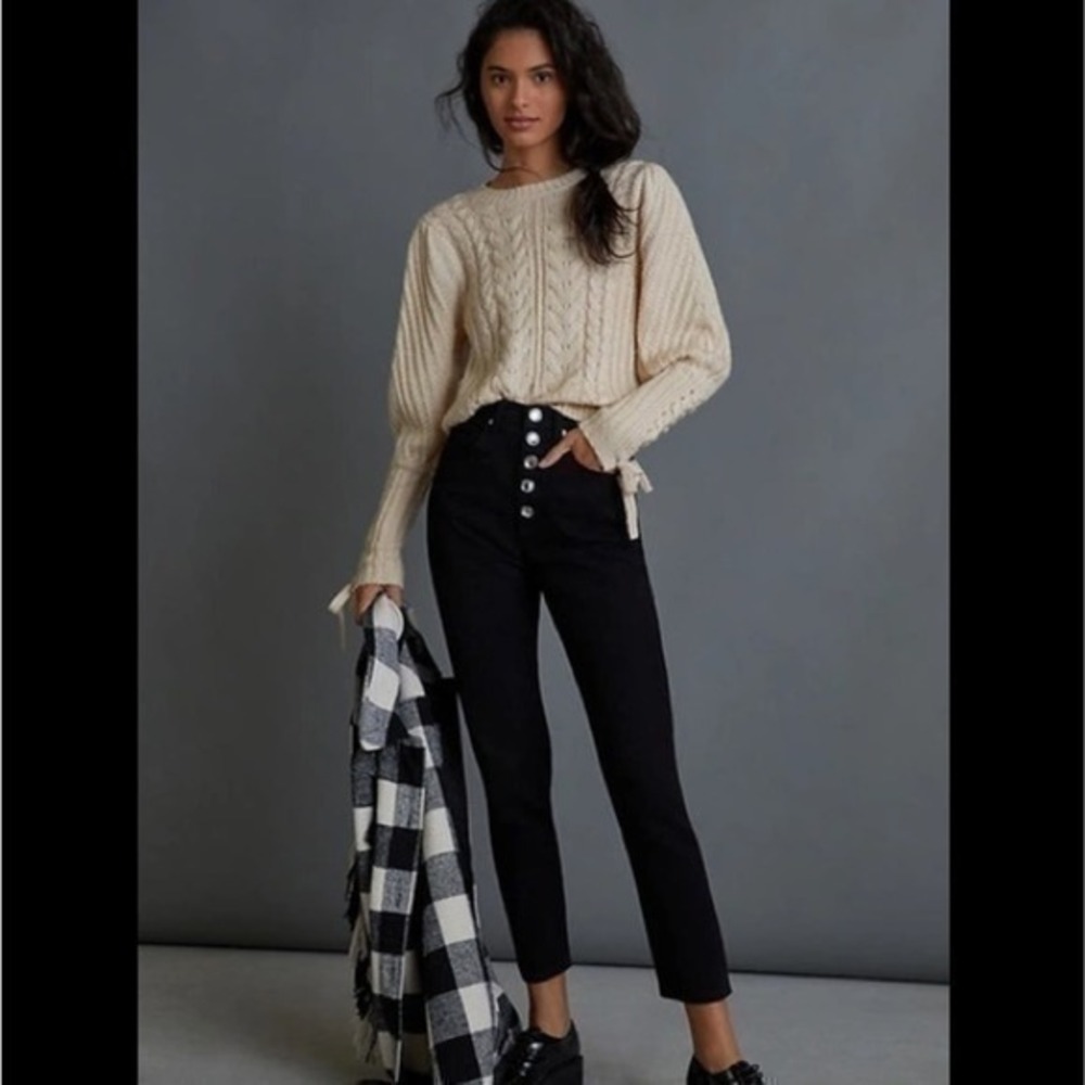 WeWoreWhat The‎ Danielle Crystal Exposed Button High Waist Black Jeans 32 NWT